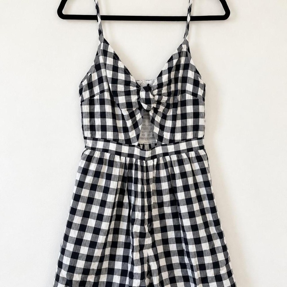 American Eagle Gingham Tie-Front Romper — Size Small